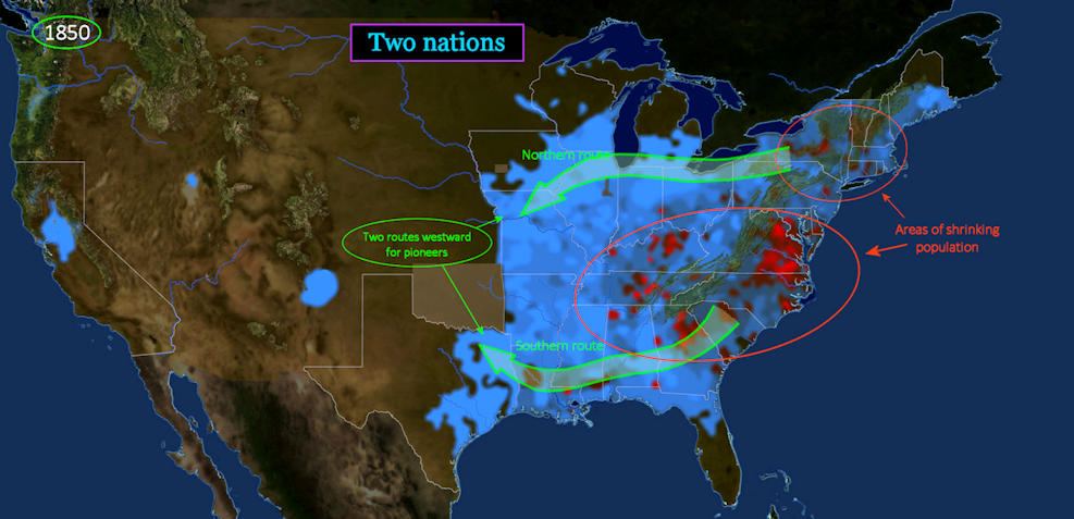 Population migration routes, 1850 map